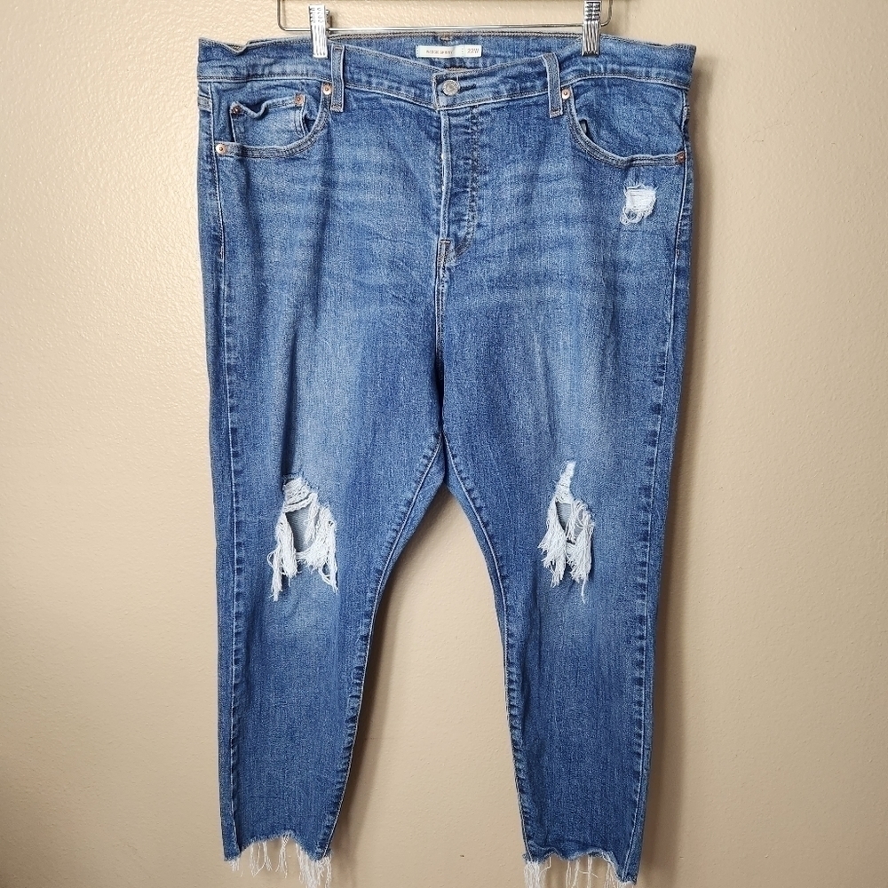 Levis Womens Plus Wedgie Skinny Button Fly Raw Hem Distressed Jeans-Size 22W